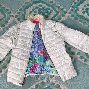 Lilly Pulitzer White Puffer Jacket with Floral Lining